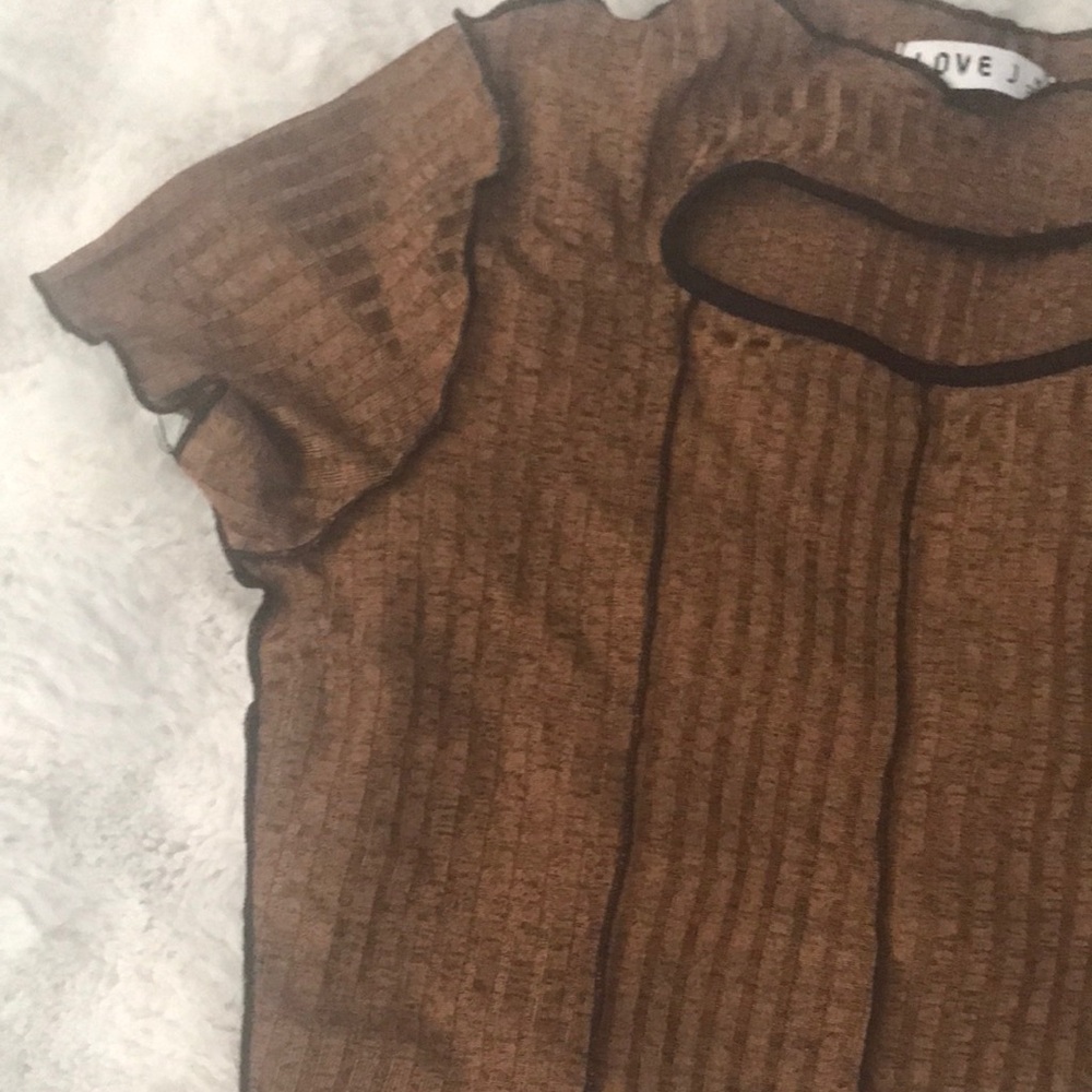 Brown Sheer Top with Black Trim - Picture 3 of 5